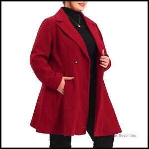 Elegant A Line Peacoat Double Breasted Notched Lapel Plus Size Long Coat